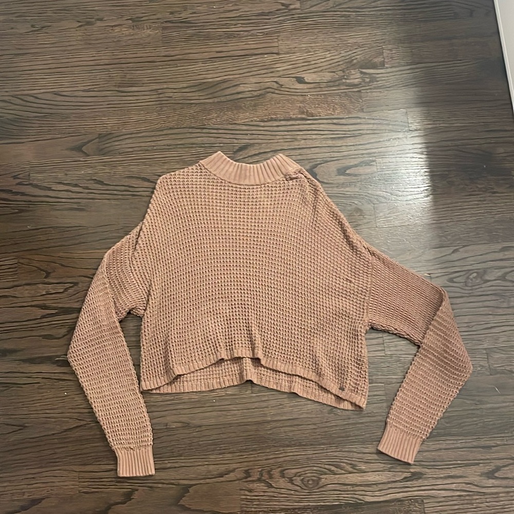 Brown waffle knit fall sweater
